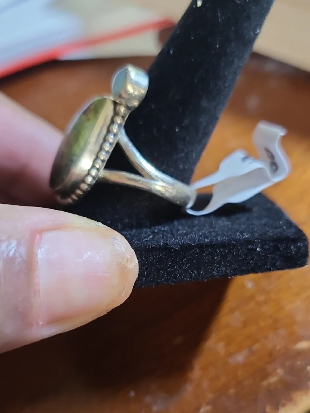 Sterling Silver Green Jasper and Moonstone Statement Ring - Picture 2 of 3